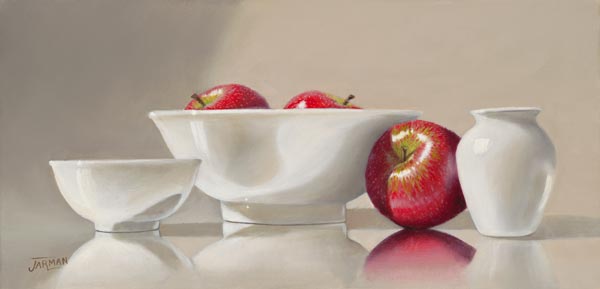 White Dishware/Red Apples